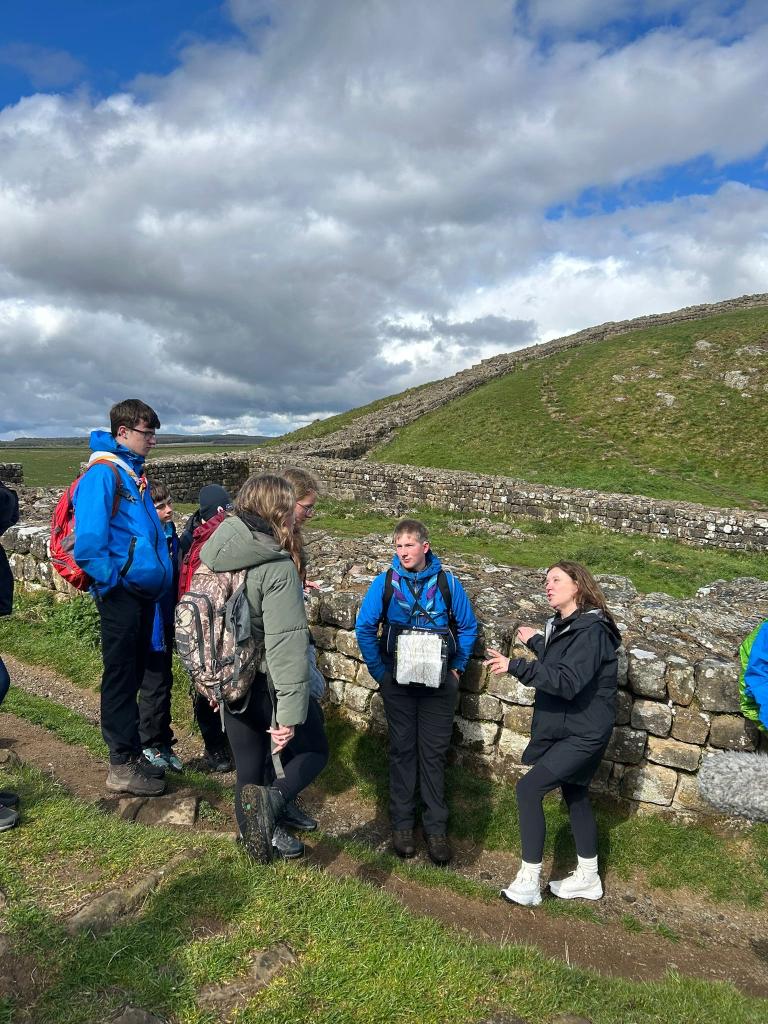 Dame Rachel de Souza speaking with Cumbria Scouts at Hadrian's Wall.