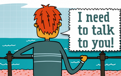 Animation of person facing the sea and saying "I need to talk to you"